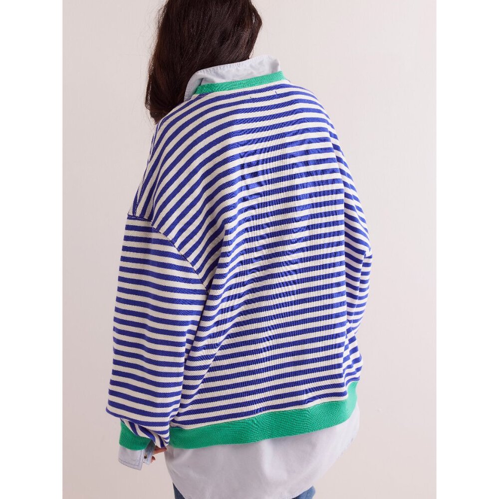 FREE PEOPLE Classic Striped Oversized Crewneck / Sand Dollar Combo - Picture 2 of 4